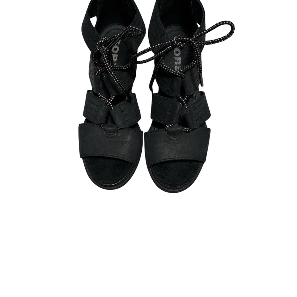 Sorel Black Women's lace up wedge heel  Sandals